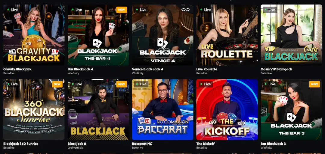 Live Dealer Games section at Vegas Lounge
