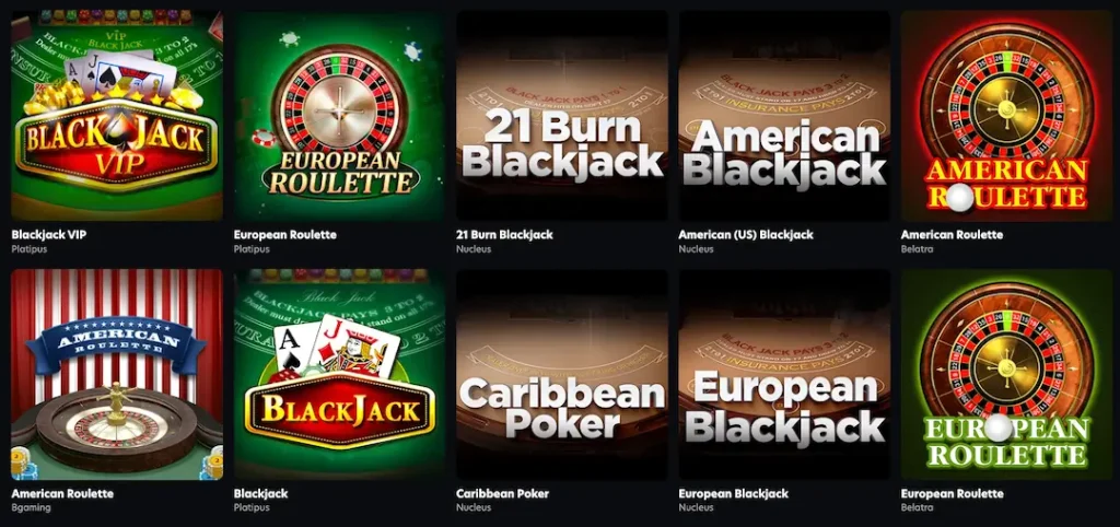 Table Games catalogue at Vegas Lounge Casino New Zealand